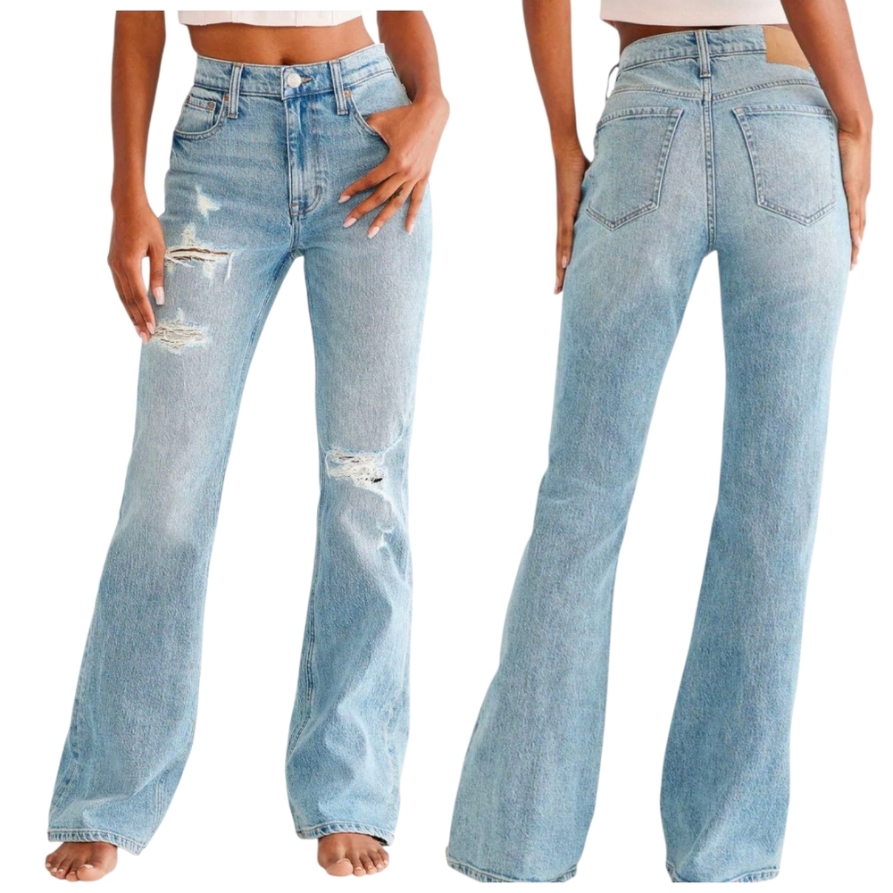 Aeropostale Women's Juniors High Rise Flare Leg Jeans Distressed